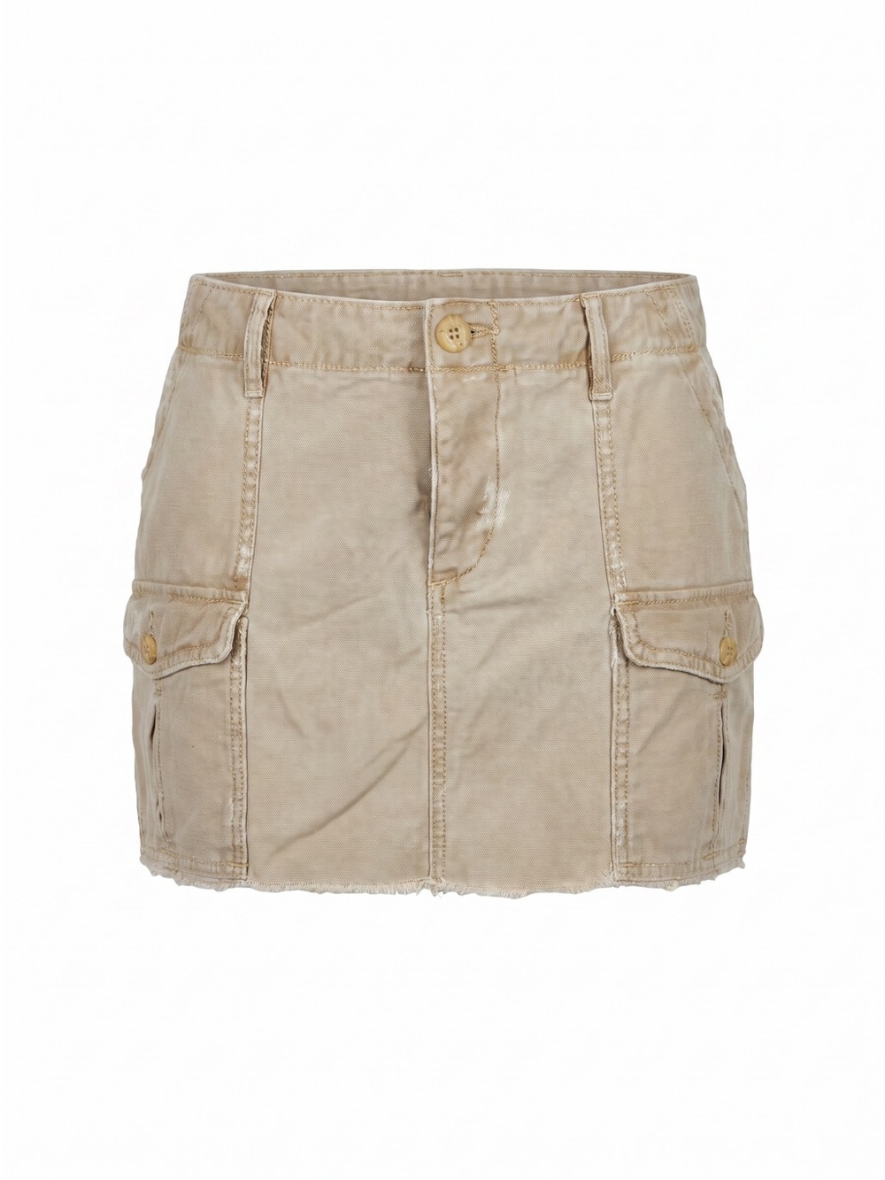 American Eagle Khaki Cargo Mini Skirt Button Fly 100% Cotton Women Size 10 Y2K